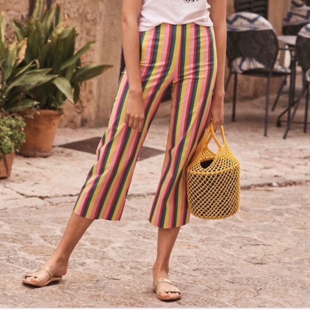 STAUD Maui Striped Stretch Cotton Poplin Wide Leg Pants Size 4